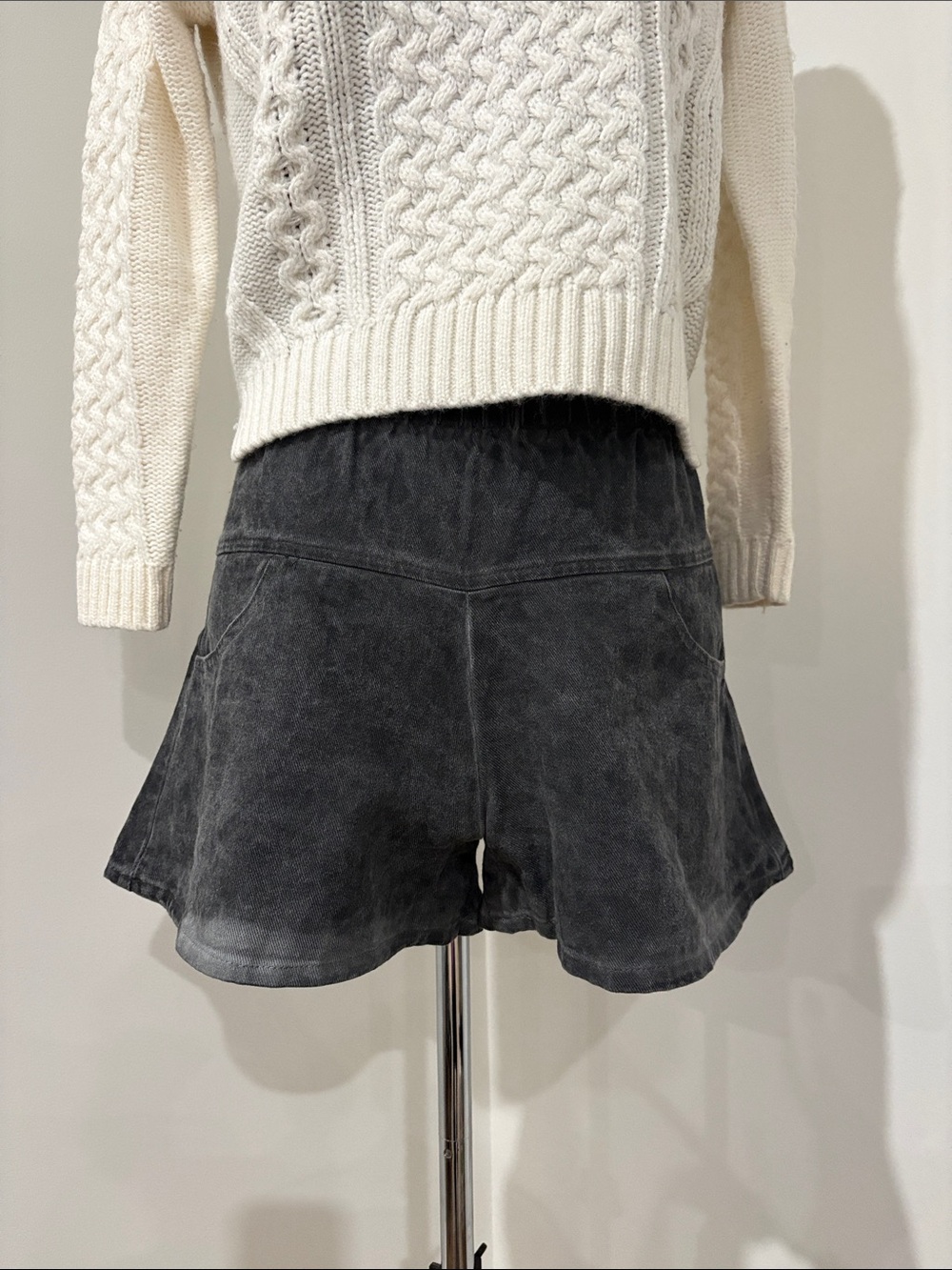 Washed Black High-Rise Flared Denim Shorts